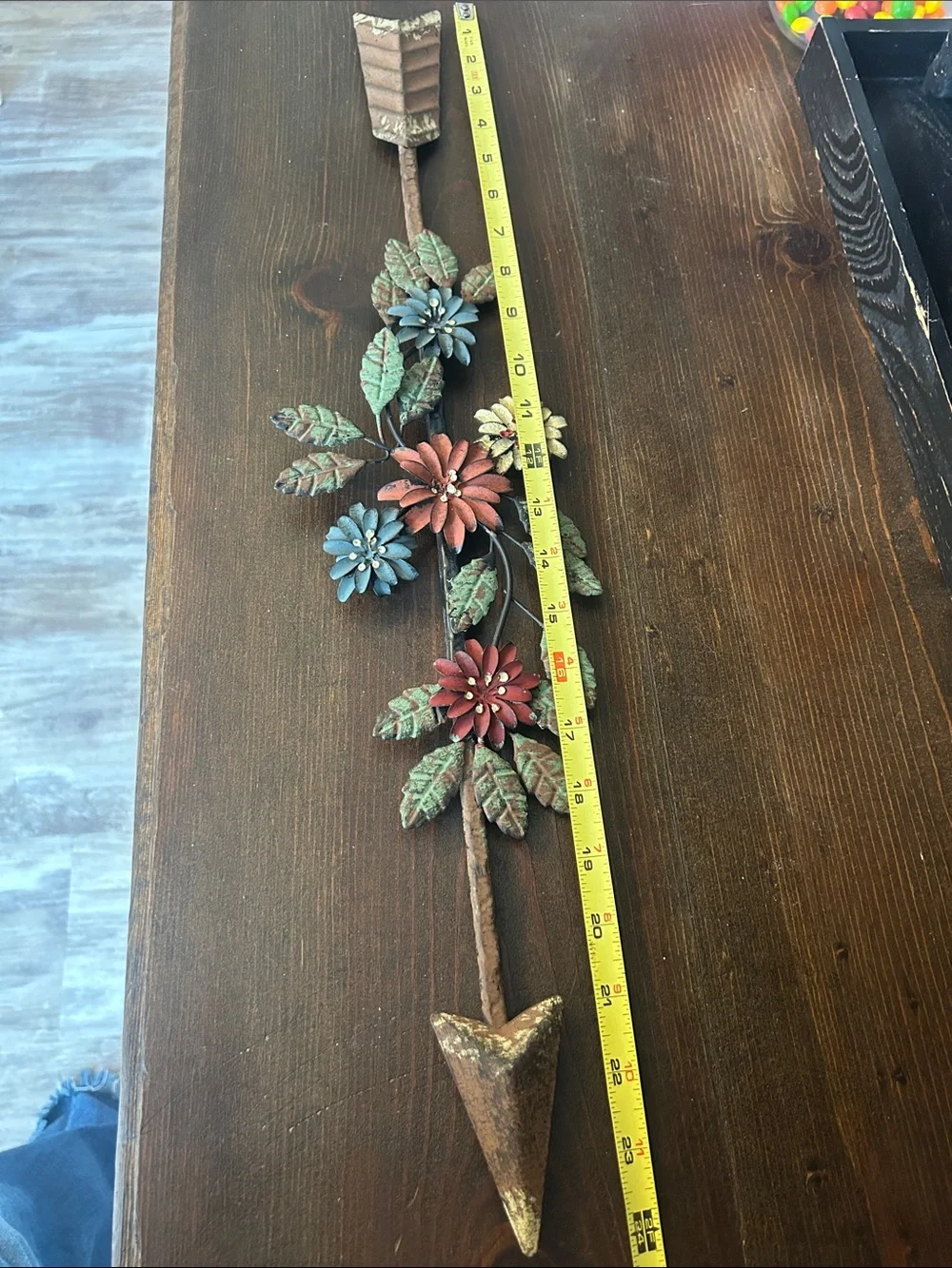 Metal Floral Arrow Wall Decor  with Multicolor Flowers